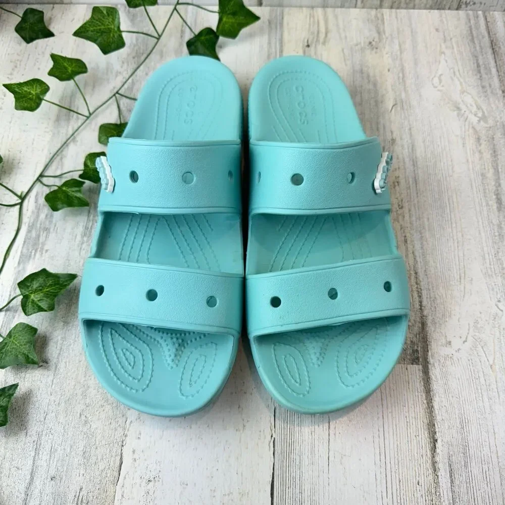 Crocs Classic Slide M11 Sandals Blue Slip On Double Strap Flats Shoes